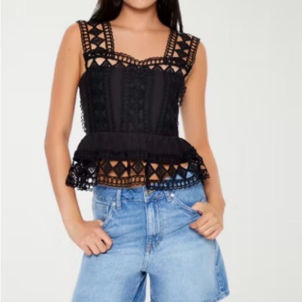 Zimmerman lookalike Black Crochet Peplum blouse